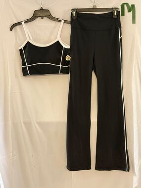 OTOS Sports Bra with Black Boot-Cut Active Pants with White Piping